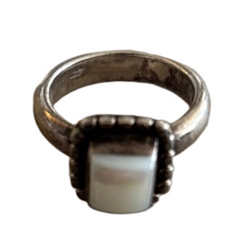 Silpada Silver Button Frame Ring with White Stone